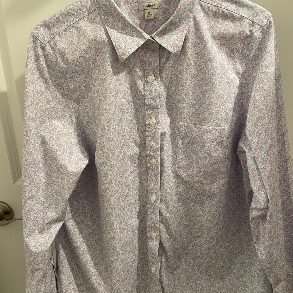 L. L. Bean 100% cotton women’s  floral print Oxford shirt.